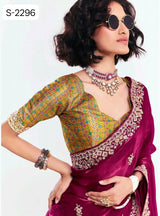 Kimora Deevangi Vol-33 Premium Pure Fancy Tissue Saree with Designer Contrast Handwork Blouse