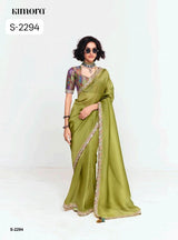 S-2294 Premium Pure Fancy Tissue Saree with Designer Contrast Handwork Blouse
