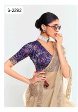 S-2292 Premium Pure Fancy Tissue Saree with Designer Contrast Handwork Blouse