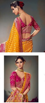 Pure Satin Banarasi Saree - Rich Zari Border & Heavy Embroidered Blouse
