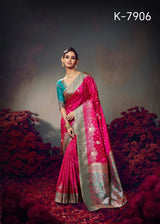 Pure Satin Banarasi Saree - Rich Zari Border & Heavy Embroidered Blouse