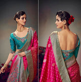 Pure Satin Banarasi Saree - Rich Zari Border & Heavy Embroidered Blouse