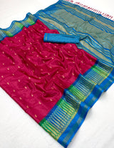 RajYog Pushpa Tusser Saree with Designer Print & Tassels - 8 Pcs Set