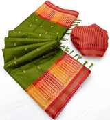 RajYog Pushpa Tusser Saree with Designer Print & Tassels - 8 Pcs Set