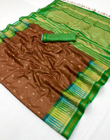 RajYog Pushpa Tusser Saree with Designer Print & Tassels - 8 Pcs Set