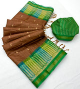 RajYog Pushpa Tusser Saree with Designer Print & Tassels - 8 Pcs Set