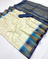 RajYog Pushpa Tusser Saree with Designer Print & Tassels - 8 Pcs Set