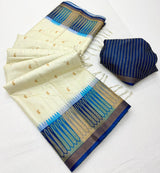 RajYog Pushpa Tusser Saree with Designer Print & Tassels - 8 Pcs Set