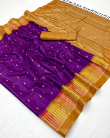 RajYog Pushpa Tusser Saree with Designer Print & Tassels - 8 Pcs Set