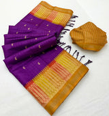 RajYog Pushpa Tusser Saree with Designer Print & Tassels - 8 Pcs Set