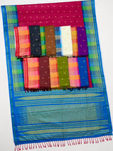 RajYog Pushpa Tusser Saree with Designer Print & Tassels - 8 Pcs Set
