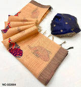 RajMata Kazari Series Lisha Soft Cotton Based Linen Saree - Zari Border & Fancy Tassels