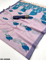 RajMata Kazari Series Lisha Soft Cotton Based Linen Saree - Zari Border & Fancy Tassels