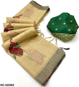 RajMata Kazari Series Lisha Soft Cotton Based Linen Saree - Zari Border & Fancy Tassels