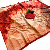 RajMata Ruby Crepe Saree with Fancy Digital Print - 8Pcs Set