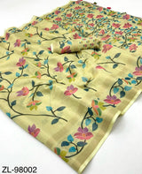 RajYog Kazari Zari Linen Chanderi Saree with Digital Print & Tassels – 6 Pcs Set