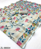 RajYog Kazari Zari Linen Chanderi Saree with Digital Print & Tassels – 6 Pcs Set