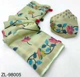 RajYog Kazari Zari Linen Chanderi Saree with Digital Print & Tassels – 6 Pcs Set