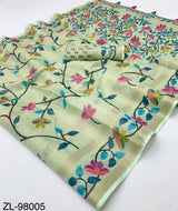 RajYog Kazari Zari Linen Chanderi Saree with Digital Print & Tassels – 6 Pcs Set