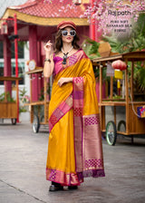 RajPath Rangoli Art Pure Banarasi Silk Saree 6 Pcs Set -Beautiful Border Concept -M.R. Saree Emporium