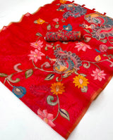 Rajyog Kazari Chanderi Linen Kalamkari Print Saree - Weaving Border
