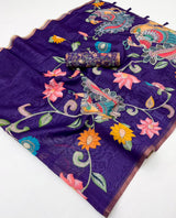Rajyog Kazari Chanderi Linen Kalamkari Print Saree - Weaving Border