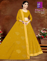 B. Vijay & Co. Rani Priya Pastel W.B.P Mustard Yellow Printed Cotton Saree – 8 Pcs Set-M.R. Saree Emporium