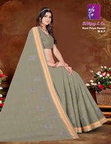 B. Vijay & Co. Rani Priya Pastel W.B.P Mustard Yellow Printed Cotton Saree – 8 Pcs Set-M.R. Saree Emporium