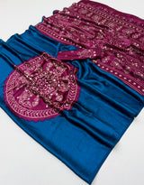Fancy Look Series Gajji Satin Ajrakh Print Mirror Work Saree