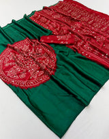 Fancy Look Series Gajji Satin Ajrakh Print Mirror Work Saree