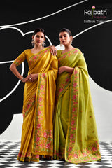 RajPath Fabrics SAFFRON Tissue Silk Saree - 6 PCS Wholesale Set