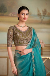 TFH SLS-8107 Teal Fancy Fabric Party Wear Saree