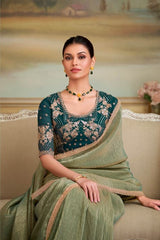 TFH SLS-8109 Olive Green Fancy Fabric Party Wear Saree