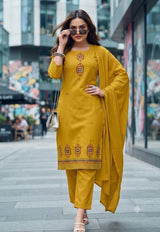 Samantha Cotton Linen Flex Kurti Set with Mulmul Dupatta - 6 Pcs Set