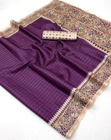 Charvi Tusser Silk Saree for Women - Bentex Border & Zari Checks Designer Saree (Single Piece Available) - M.R. Saree Emporium