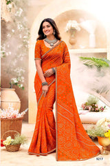 Shagun Bandhani Print Saree with Designer Border - 8 Pcs Set