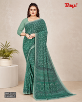 Bansi Uniform Simple Lady Reniyal Fancy Print Saree with Plain Border – Office & Staff Uniform Wholesale-M.R. Saree Emporium