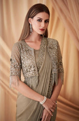 Sparkling Satin Georgette Unstitched Work Jacket with Inner - Women's Ethnic Set