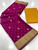 Stavan Dhwani Heavy Georgette Banarasi Foil Print Saree 2 Hit Colors Set - M.R. Saree Emporium