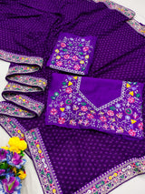 Stavan Raghumala Heavy Georgette Saree with Fancy Lace & Heavy Embroidery Blouse – M.R. Saree Emporium