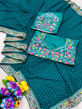 Stavan Raghumala Heavy Georgette Saree with Fancy Lace & Heavy Embroidery Blouse – M.R. Saree Emporium