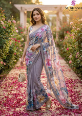 Subhash Ketaki Floral Printed Georgette Saree with Swarovski Work - 10 Pcs Set