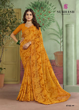 Subhash Riviera Fancy-10 Premium Georgette Printed Saree - 16 PCS Set