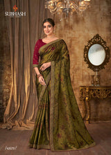 Subhash Sarena Floral Jacquard Weaving Saree - Zari Border Designer Saree for Wedding & Festive Wear - M.R. Saree Emporium