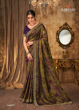 Subhash Sarena Floral Jacquard Weaving Saree - Zari Border Designer Saree for Wedding & Festive Wear - M.R. Saree Emporium