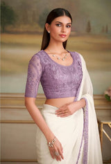 TFH SLS-8103 White Fancy Fabric Party Wear Saree