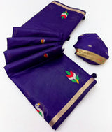 RajMata Series Jamdani Cotton Saree with Zari Border