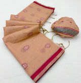 Tapti Cotton Saree - Jamdani Weaving Border & Pichwai Pallu-6 Pcs Set.