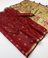 Tapti Cotton Saree with Jamdani Weaving & Zari Border-6 Pcs Set