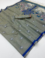 Tapti Cotton Saree - Jamdani Weaving Border & Pichwai Pallu-6 Pcs Set.
